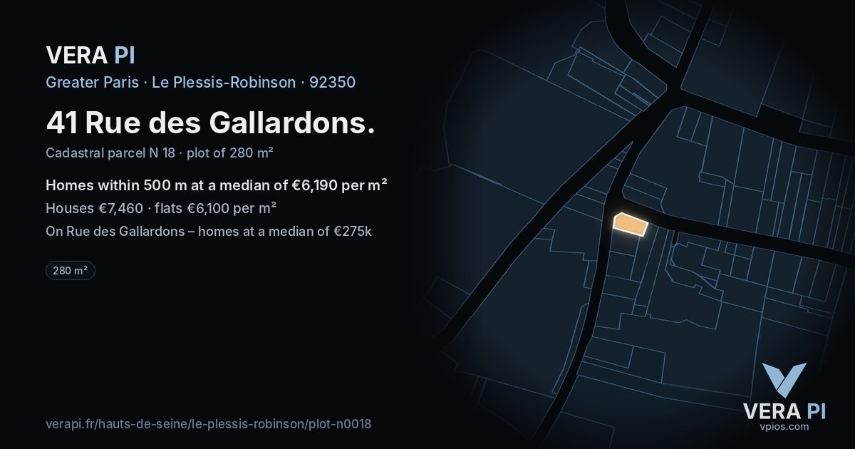 41 Rue des Gallardons, Le Plessis-Robinson at night – the plot lit, the parcels around coloured by the prices near them
