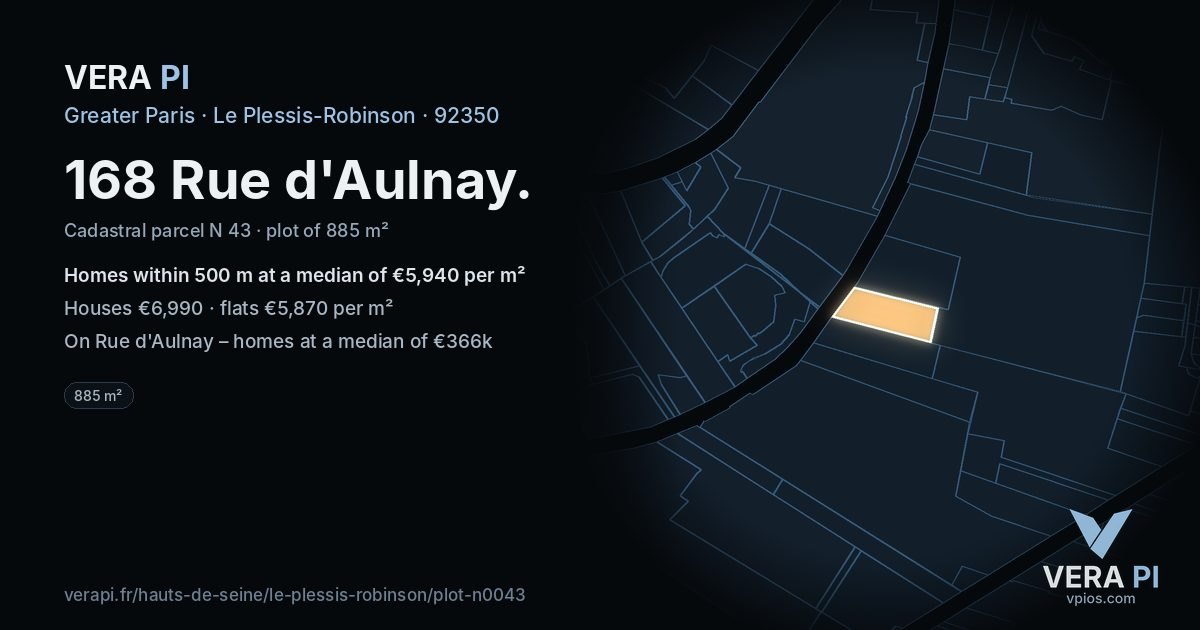 168 Rue d'Aulnay, Le Plessis-Robinson at night – the plot lit, the parcels around coloured by the prices near them