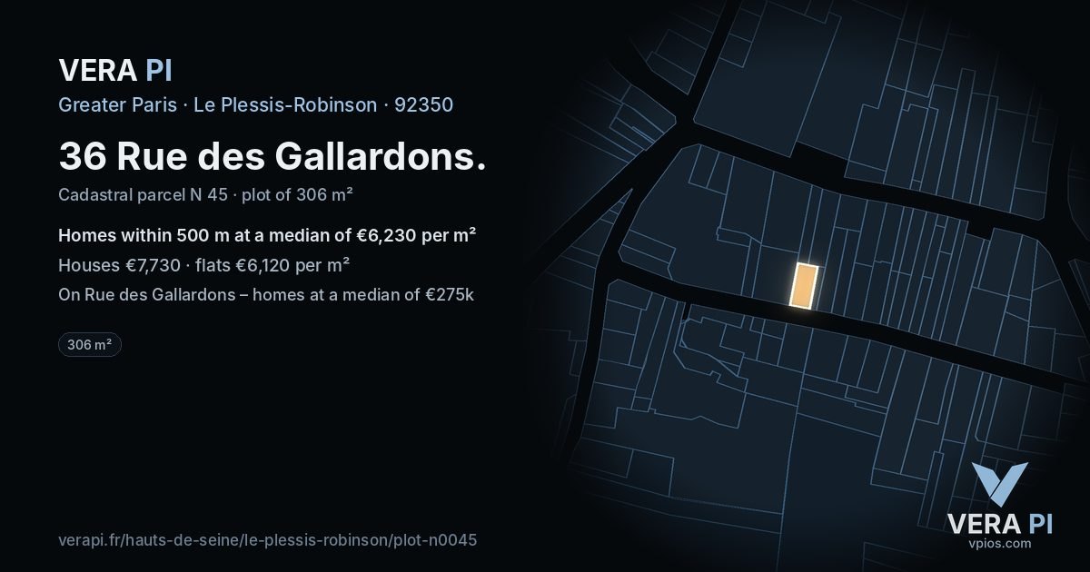 36 Rue des Gallardons, Le Plessis-Robinson at night – the plot lit, the parcels around coloured by the prices near them