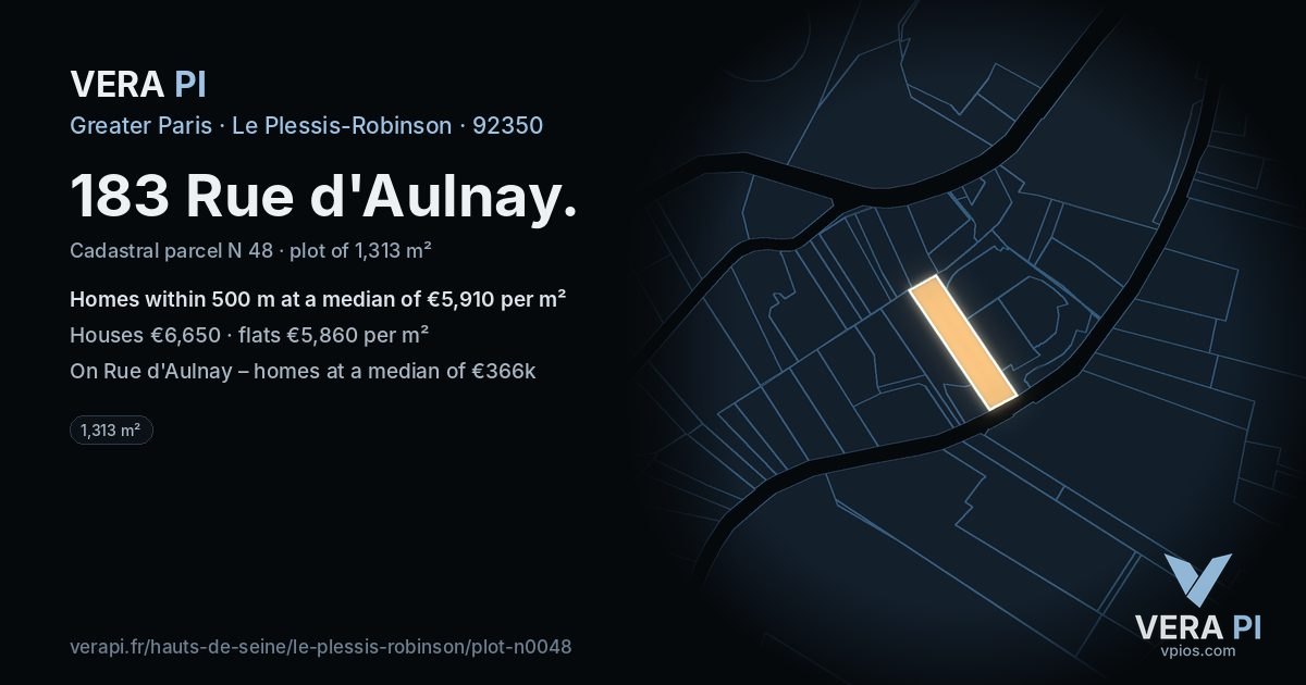 183 Rue d'Aulnay, Le Plessis-Robinson at night – the plot lit, the parcels around coloured by the prices near them
