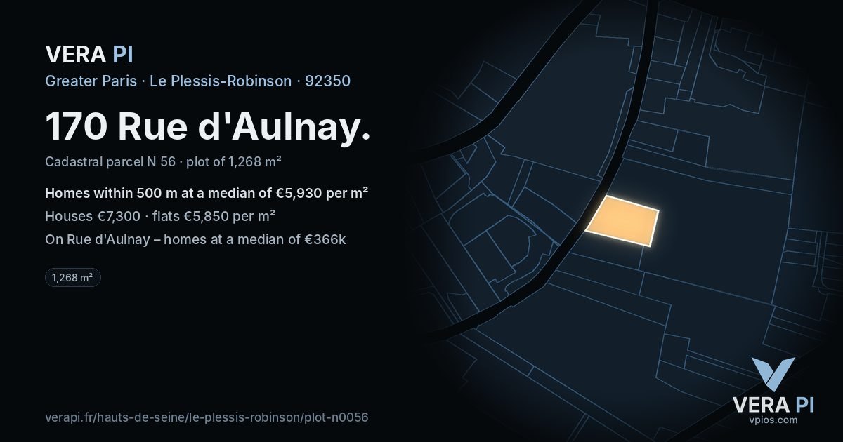 170 Rue d'Aulnay, Le Plessis-Robinson at night – the plot lit, the parcels around coloured by the prices near them
