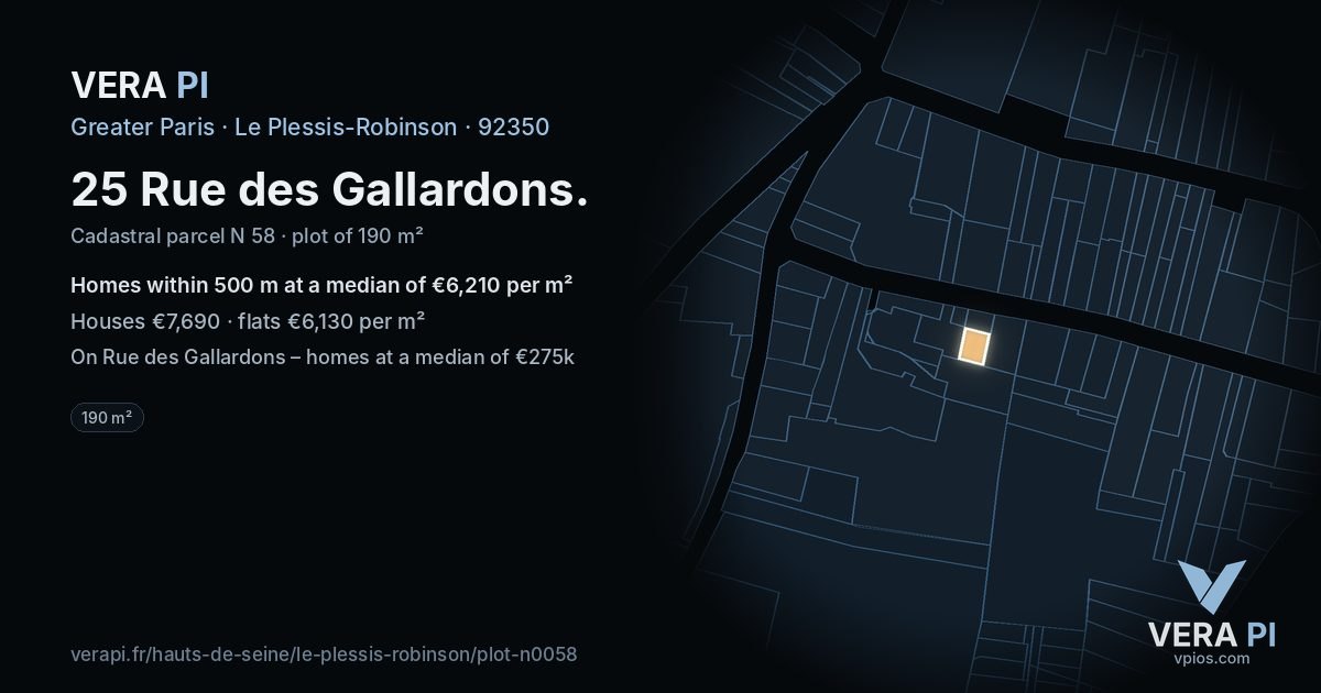 25 Rue des Gallardons, Le Plessis-Robinson at night – the plot lit, the parcels around coloured by the prices near them