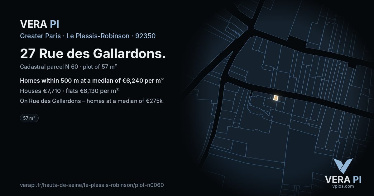27 Rue des Gallardons, Le Plessis-Robinson at night – the plot lit, the parcels around coloured by the prices near them