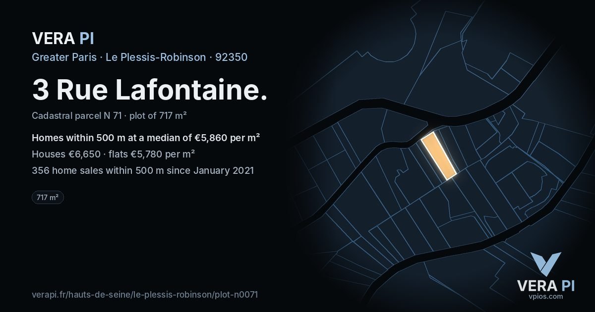 3 Rue Lafontaine, Le Plessis-Robinson at night – the plot lit, the parcels around coloured by the prices near them