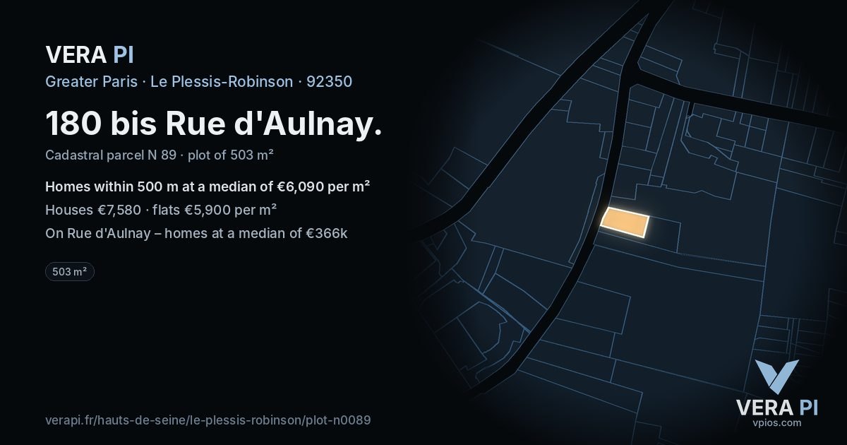 180 bis Rue d'Aulnay, Le Plessis-Robinson at night – the plot lit, the parcels around coloured by the prices near them