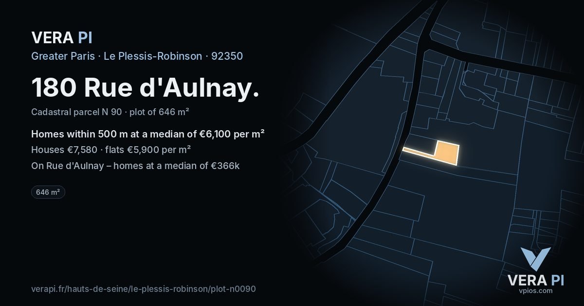 180 Rue d'Aulnay, Le Plessis-Robinson at night – the plot lit, the parcels around coloured by the prices near them