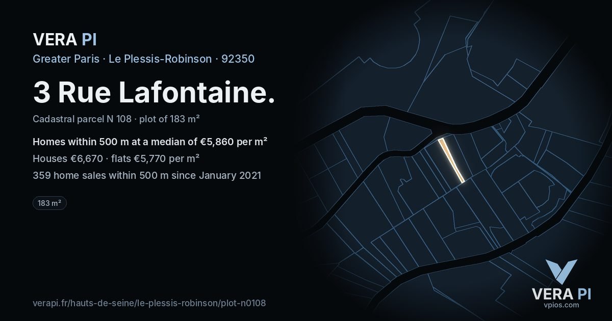 3 Rue Lafontaine, Le Plessis-Robinson at night – the plot lit, the parcels around coloured by the prices near them