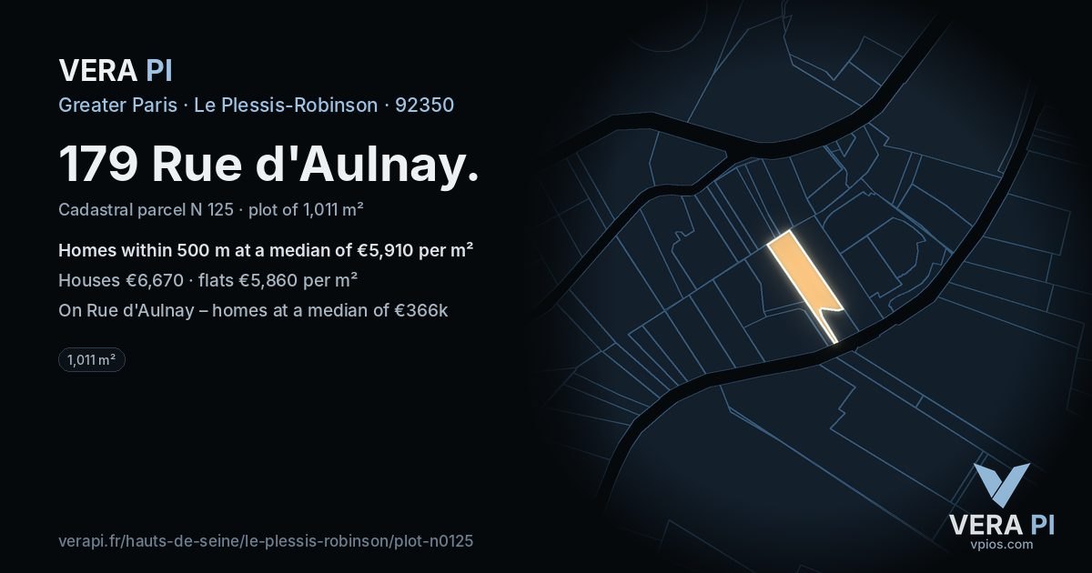 179 Rue d'Aulnay, Le Plessis-Robinson at night – the plot lit, the parcels around coloured by the prices near them