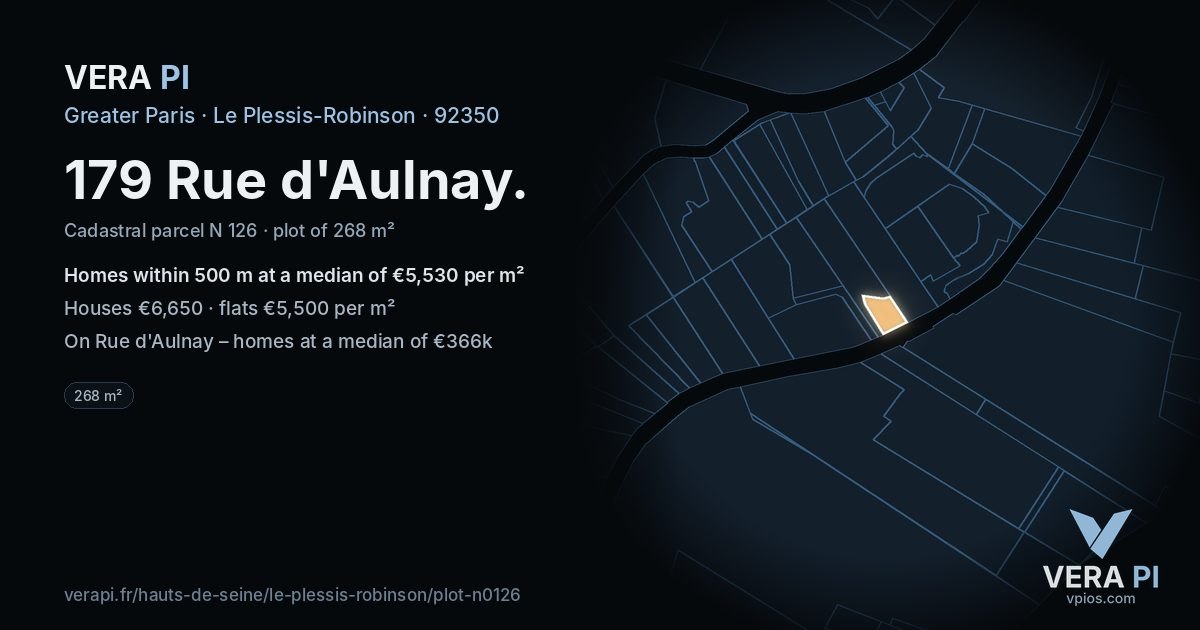 179 Rue d'Aulnay, Le Plessis-Robinson at night – the plot lit, the parcels around coloured by the prices near them