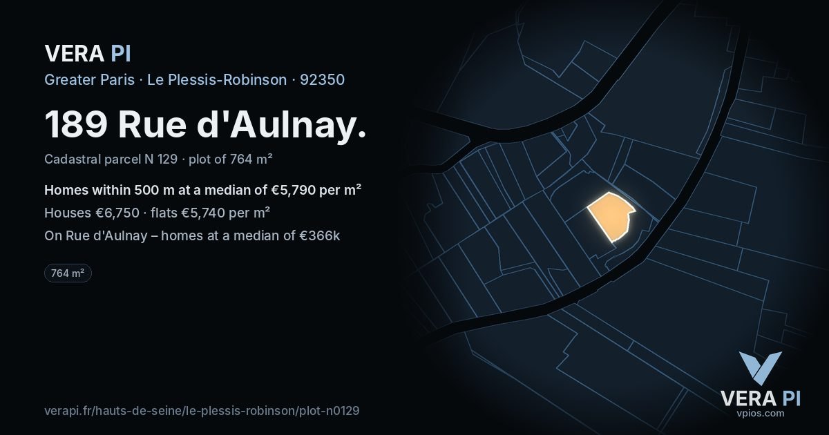 189 Rue d'Aulnay, Le Plessis-Robinson at night – the plot lit, the parcels around coloured by the prices near them