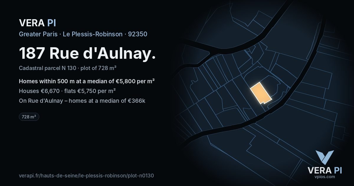 187 Rue d'Aulnay, Le Plessis-Robinson at night – the plot lit, the parcels around coloured by the prices near them