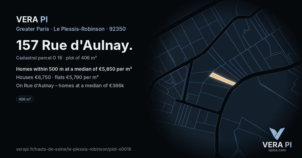 157 Rue d'Aulnay, Le Plessis-Robinson at night – the plot lit, the parcels around coloured by the prices near them