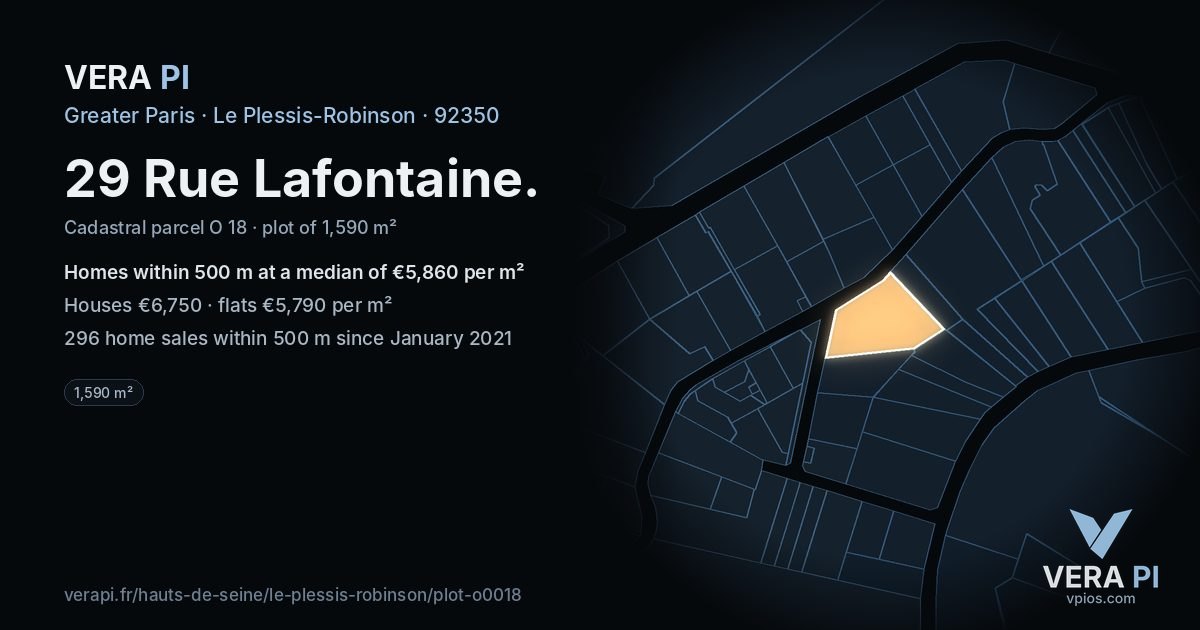 29 Rue Lafontaine, Le Plessis-Robinson at night – the plot lit, the parcels around coloured by the prices near them
