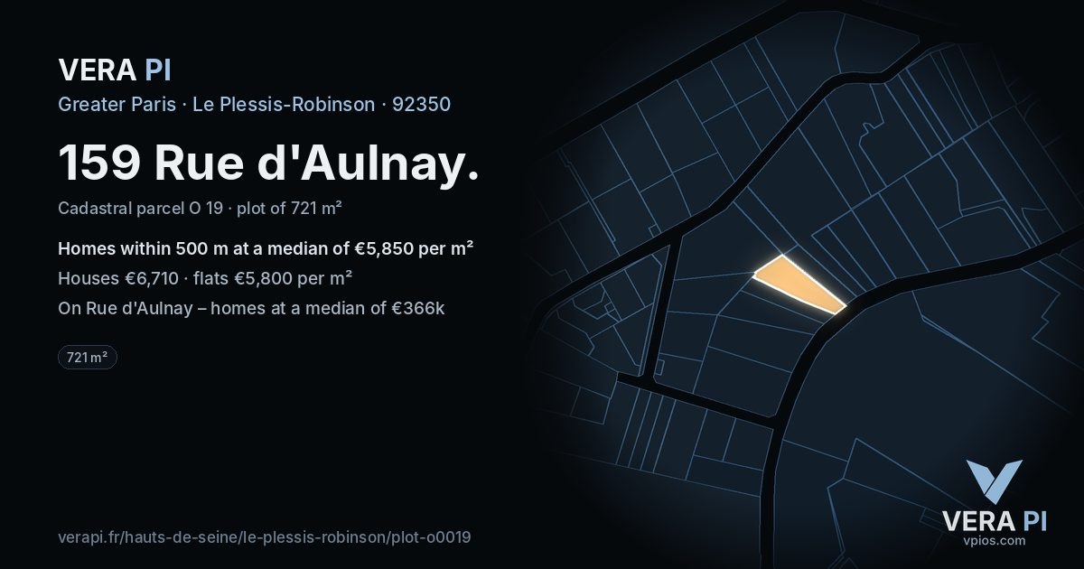 159 Rue d'Aulnay, Le Plessis-Robinson at night – the plot lit, the parcels around coloured by the prices near them