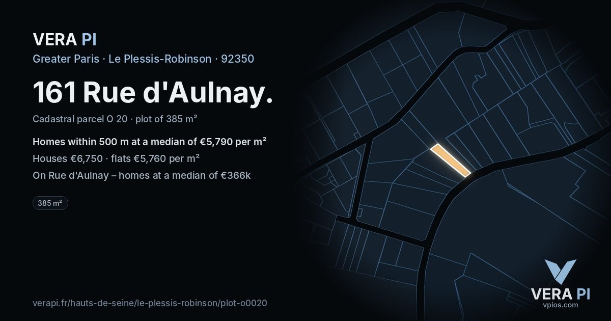161 Rue d'Aulnay, Le Plessis-Robinson at night – the plot lit, the parcels around coloured by the prices near them