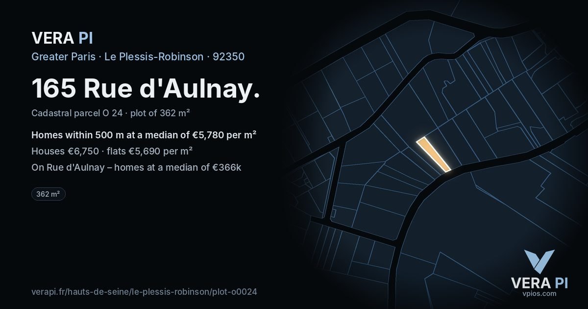 165 Rue d'Aulnay, Le Plessis-Robinson at night – the plot lit, the parcels around coloured by the prices near them