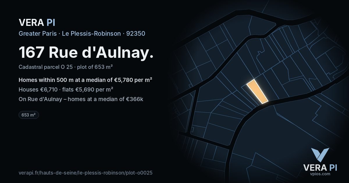167 Rue d'Aulnay, Le Plessis-Robinson at night – the plot lit, the parcels around coloured by the prices near them