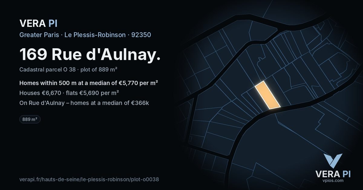 169 Rue d'Aulnay, Le Plessis-Robinson at night – the plot lit, the parcels around coloured by the prices near them
