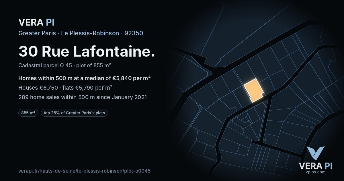 30 Rue Lafontaine, Le Plessis-Robinson at night – the plot lit, the parcels around coloured by the prices near them