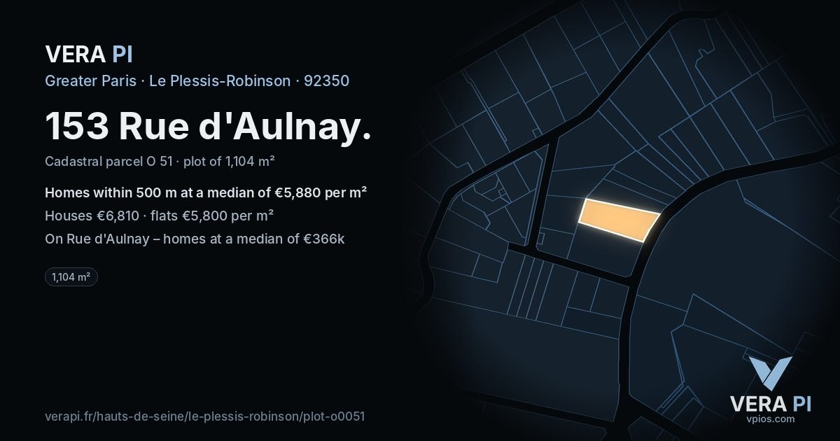 153 Rue d'Aulnay, Le Plessis-Robinson at night – the plot lit, the parcels around coloured by the prices near them