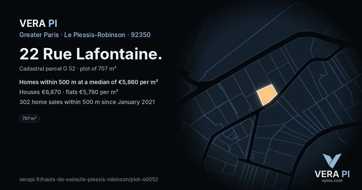 22 Rue Lafontaine, Le Plessis-Robinson at night – the plot lit, the parcels around coloured by the prices near them