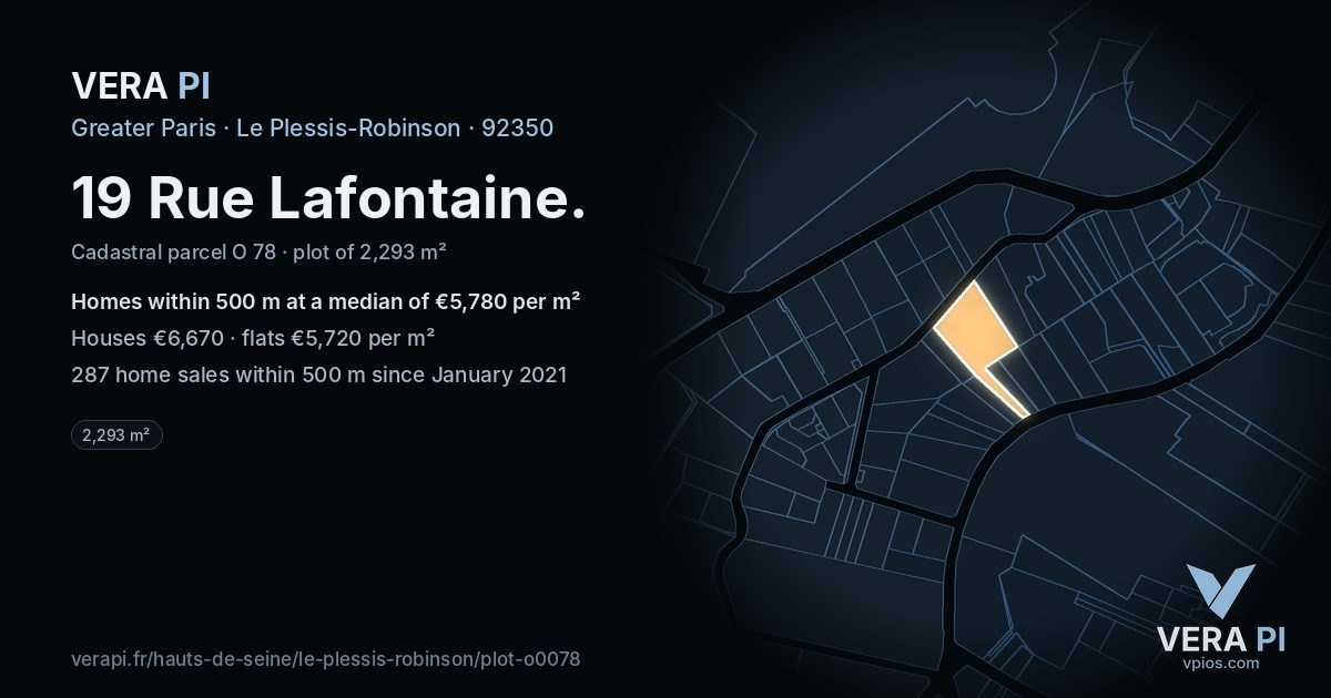 19 Rue Lafontaine, Le Plessis-Robinson at night – the plot lit, the parcels around coloured by the prices near them