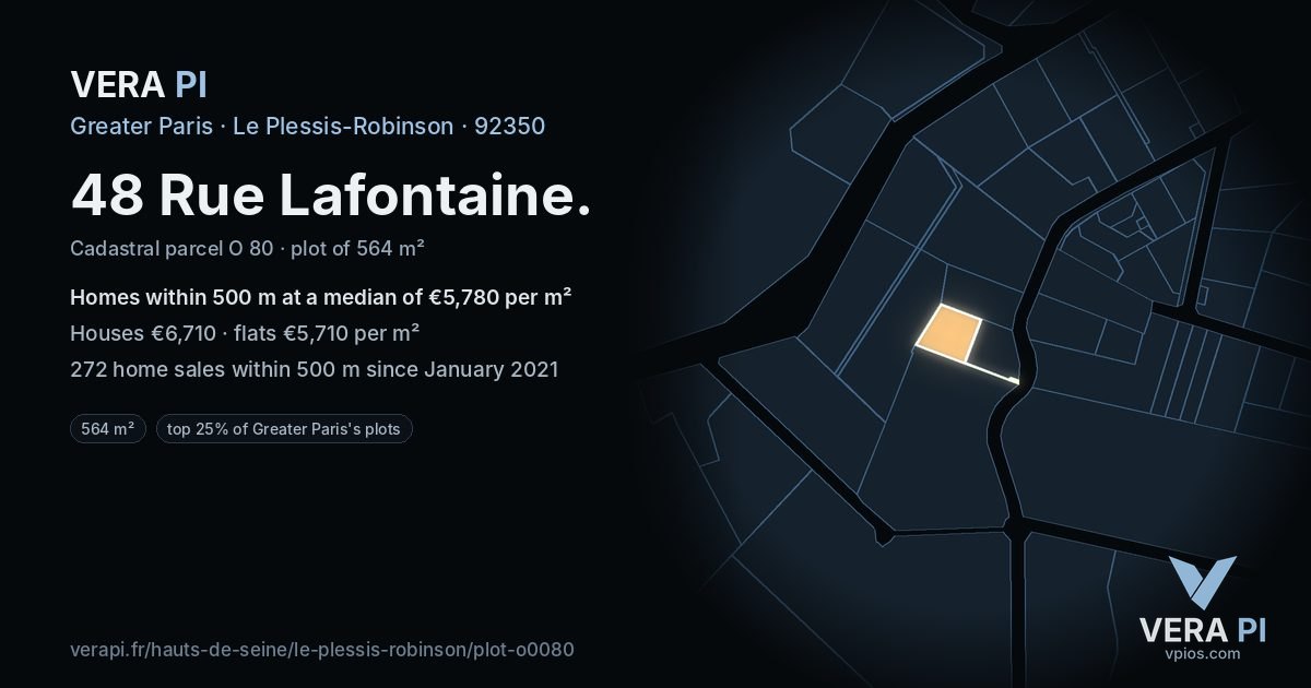48 Rue Lafontaine, Le Plessis-Robinson at night – the plot lit, the parcels around coloured by the prices near them