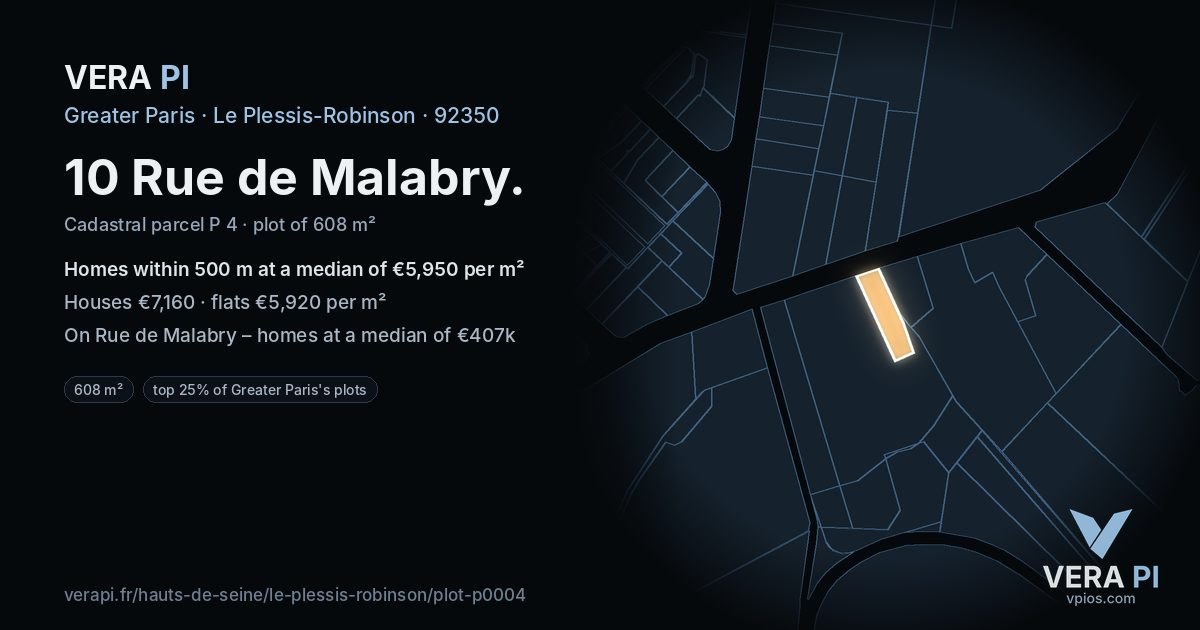 10 Rue de Malabry, Le Plessis-Robinson at night – the plot lit, the parcels around coloured by the prices near them