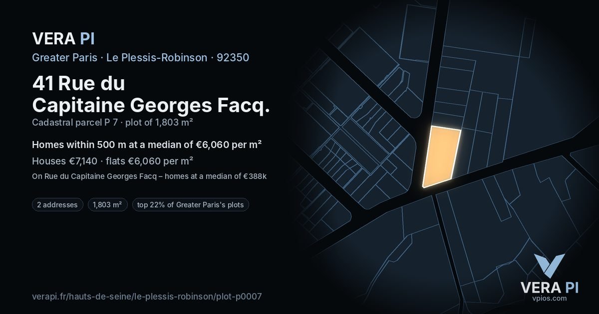 41 Rue du Capitaine Georges Facq, Le Plessis-Robinson at night – the plot lit, the parcels around coloured by the prices near them