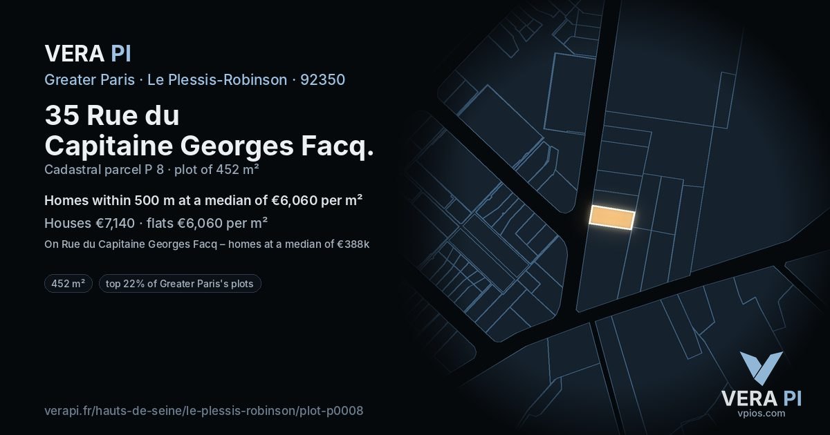 35 Rue du Capitaine Georges Facq, Le Plessis-Robinson at night – the plot lit, the parcels around coloured by the prices near them