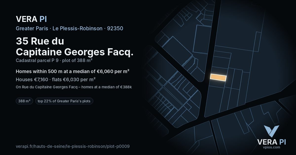 35 Rue du Capitaine Georges Facq, Le Plessis-Robinson at night – the plot lit, the parcels around coloured by the prices near them