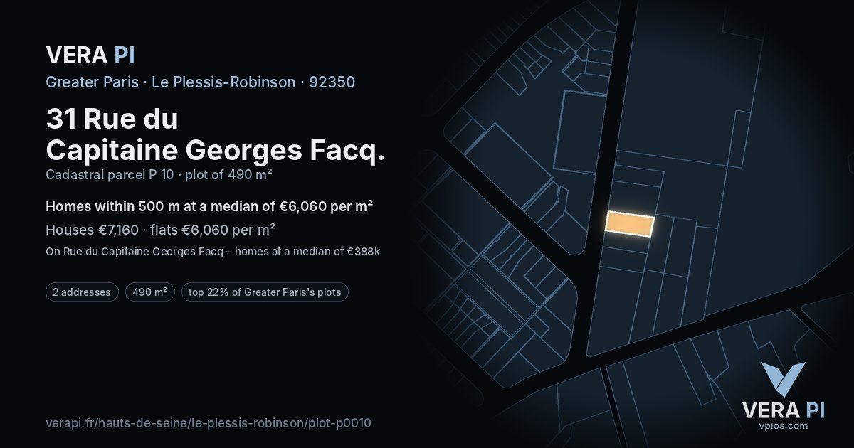 31 Rue du Capitaine Georges Facq, Le Plessis-Robinson at night – the plot lit, the parcels around coloured by the prices near them