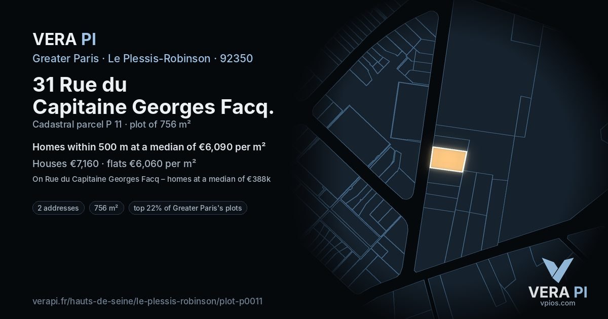 31 Rue du Capitaine Georges Facq, Le Plessis-Robinson at night – the plot lit, the parcels around coloured by the prices near them