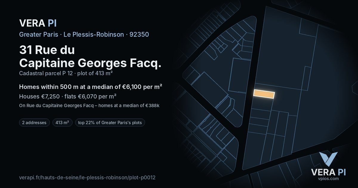 31 Rue du Capitaine Georges Facq, Le Plessis-Robinson at night – the plot lit, the parcels around coloured by the prices near them