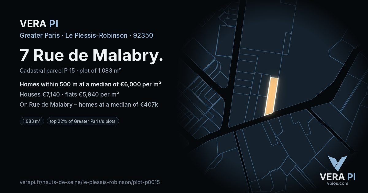 7 Rue de Malabry, Le Plessis-Robinson at night – the plot lit, the parcels around coloured by the prices near them