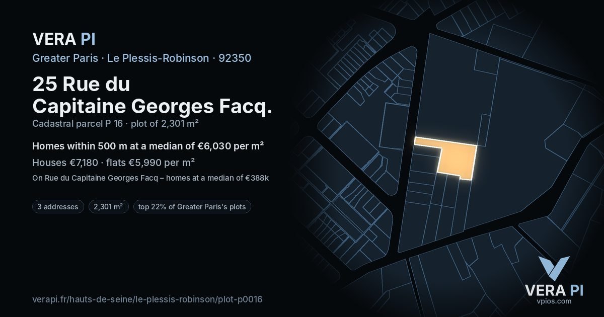 25 Rue du Capitaine Georges Facq, Le Plessis-Robinson at night – the plot lit, the parcels around coloured by the prices near them