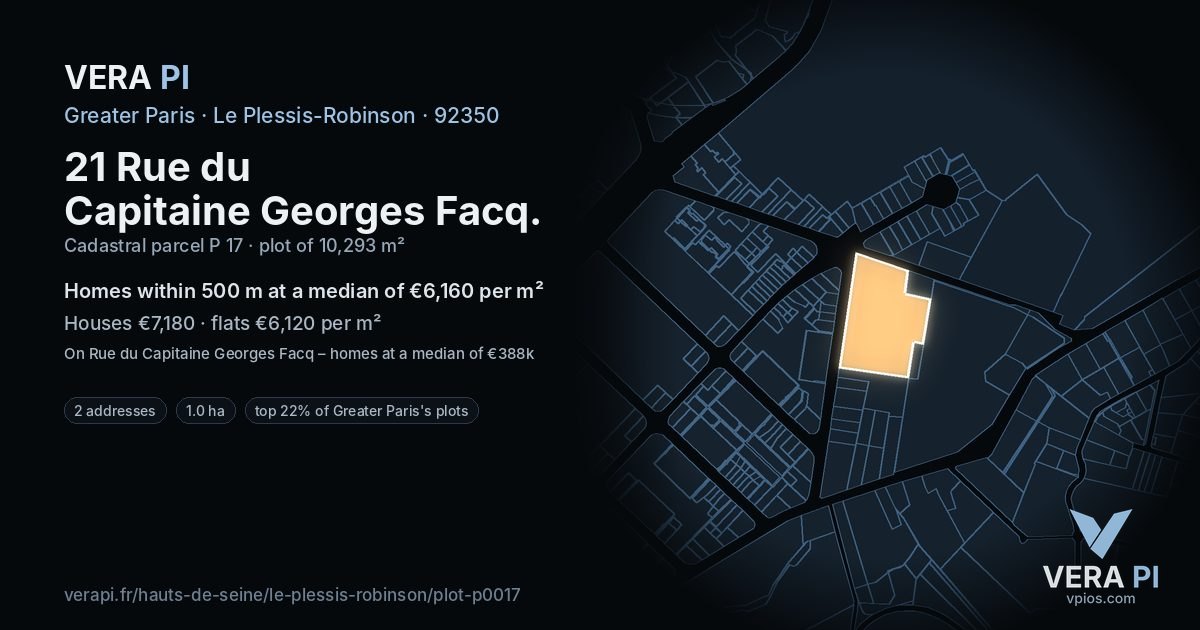 21 Rue du Capitaine Georges Facq, Le Plessis-Robinson at night – the plot lit, the parcels around coloured by the prices near them