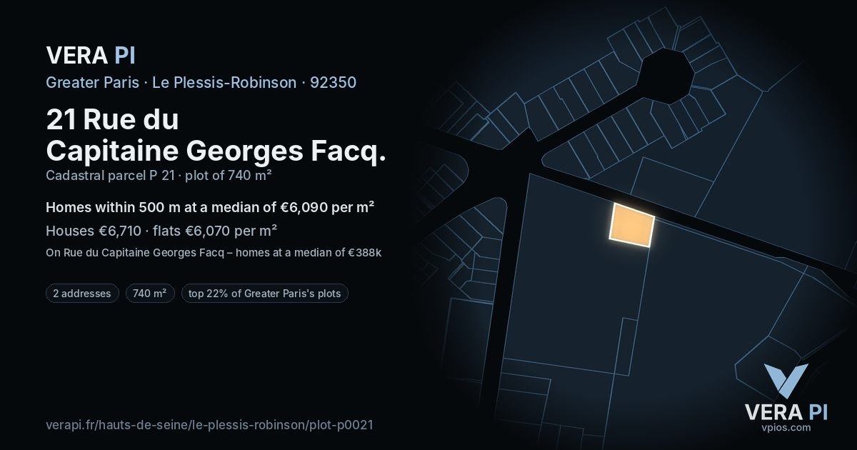 21 Rue du Capitaine Georges Facq, Le Plessis-Robinson at night – the plot lit, the parcels around coloured by the prices near them