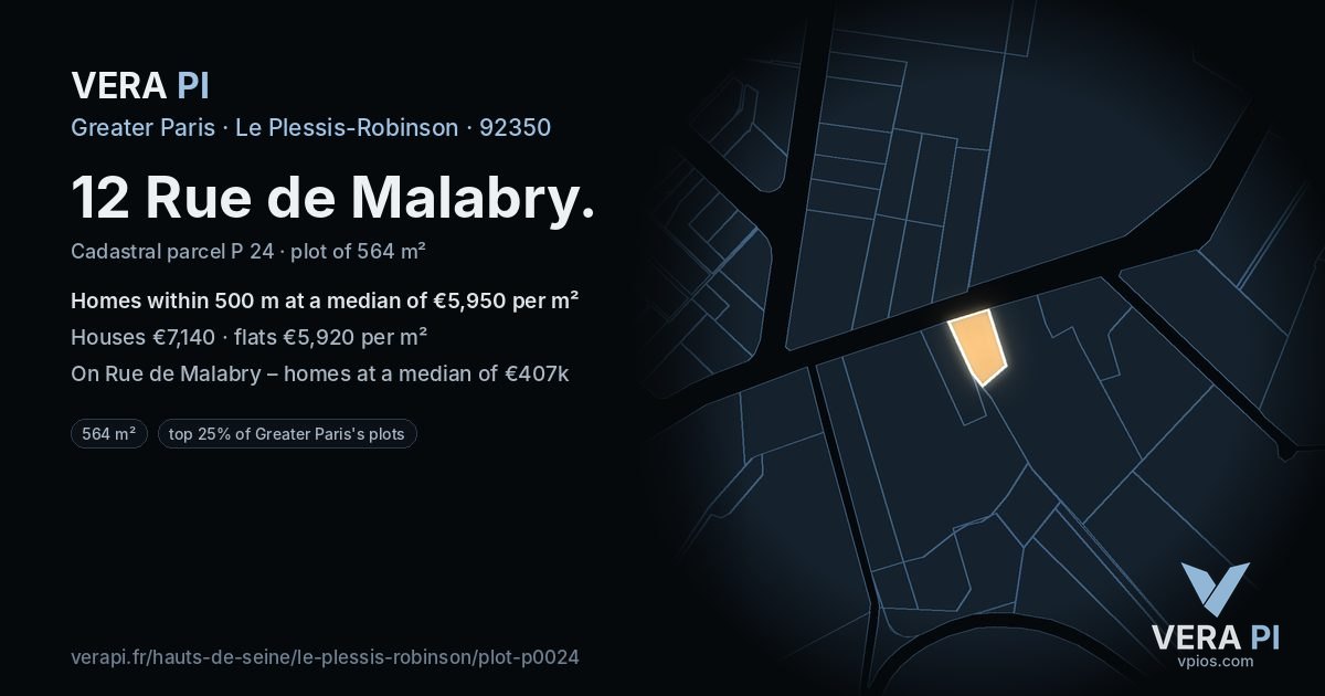 12 Rue de Malabry, Le Plessis-Robinson at night – the plot lit, the parcels around coloured by the prices near them