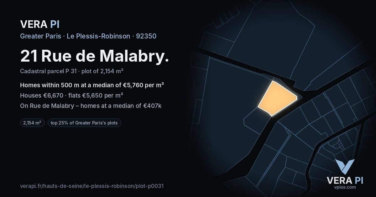 21 Rue de Malabry, Le Plessis-Robinson at night – the plot lit, the parcels around coloured by the prices near them
