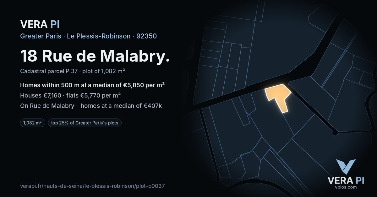 18 Rue de Malabry, Le Plessis-Robinson at night – the plot lit, the parcels around coloured by the prices near them