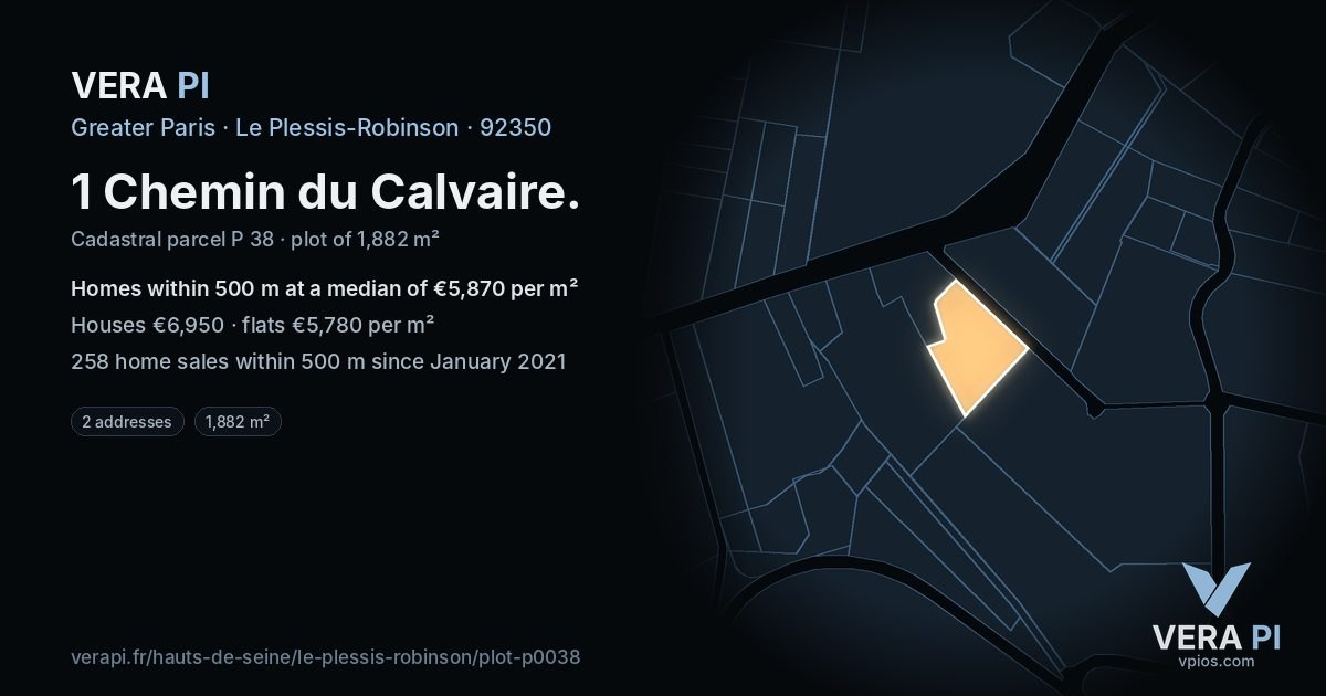 1 Chemin du Calvaire, Le Plessis-Robinson at night – the plot lit, the parcels around coloured by the prices near them