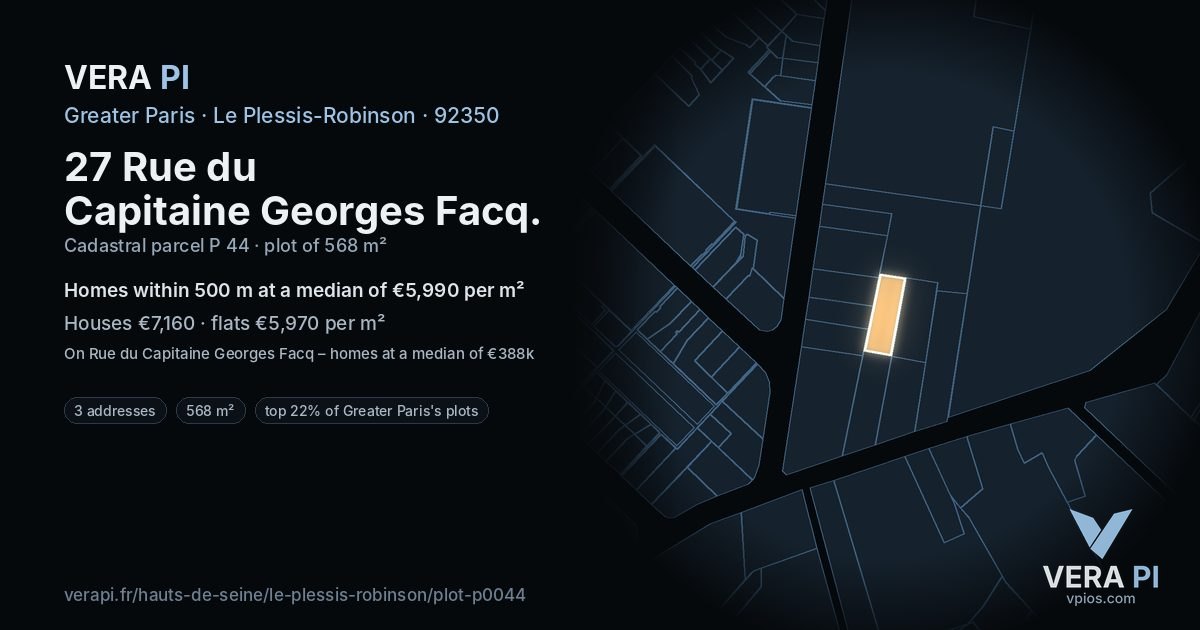 27 Rue du Capitaine Georges Facq, Le Plessis-Robinson at night – the plot lit, the parcels around coloured by the prices near them