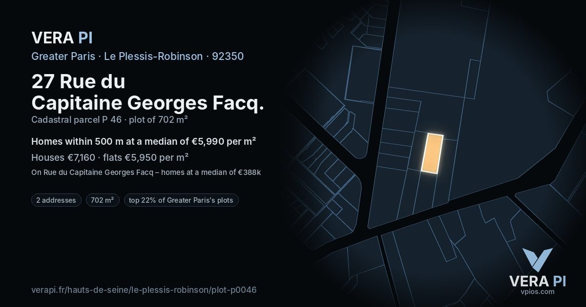 27 Rue du Capitaine Georges Facq, Le Plessis-Robinson at night – the plot lit, the parcels around coloured by the prices near them