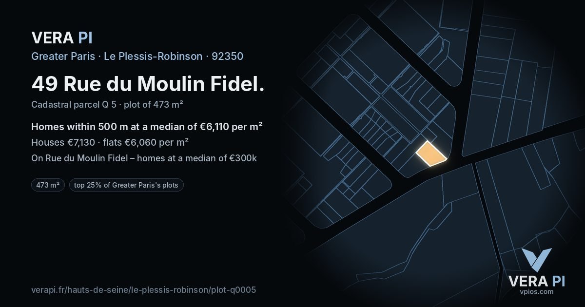 49 Rue du Moulin Fidel, Le Plessis-Robinson at night – the plot lit, the parcels around coloured by the prices near them