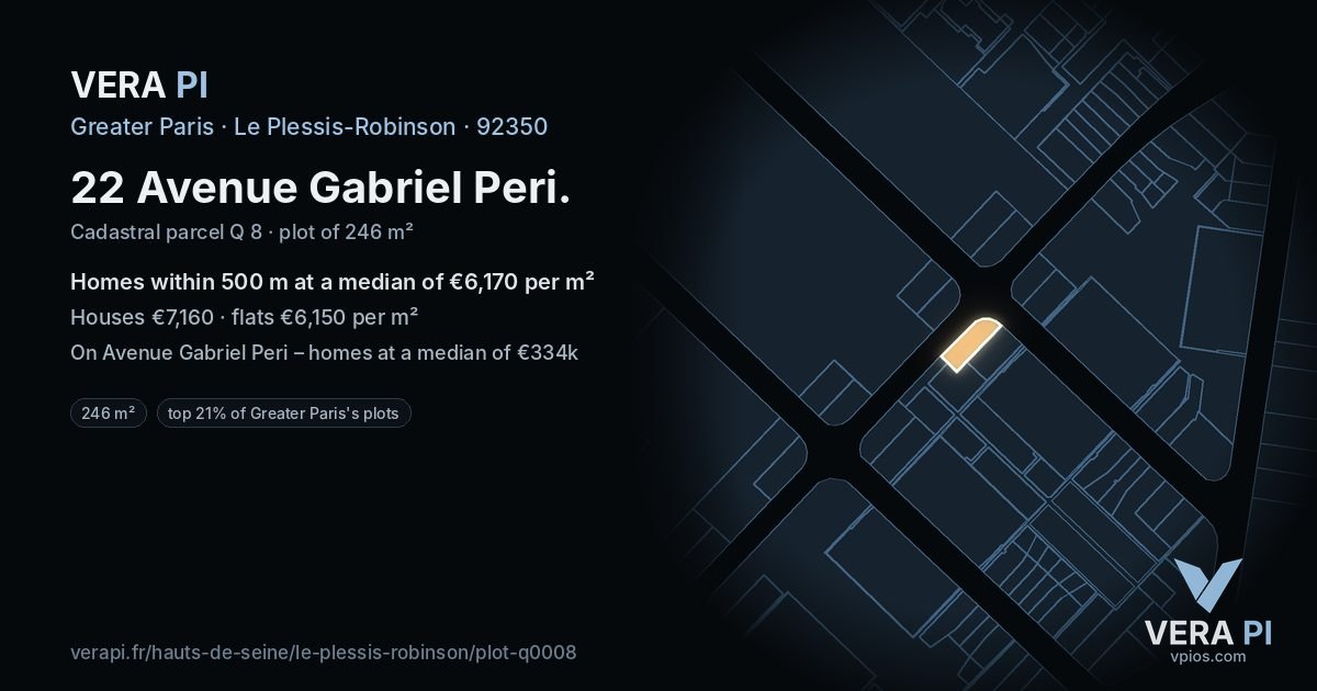 22 Avenue Gabriel Peri, Le Plessis-Robinson at night – the plot lit, the parcels around coloured by the prices near them