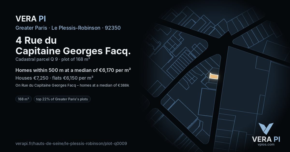 4 Rue du Capitaine Georges Facq, Le Plessis-Robinson at night – the plot lit, the parcels around coloured by the prices near them