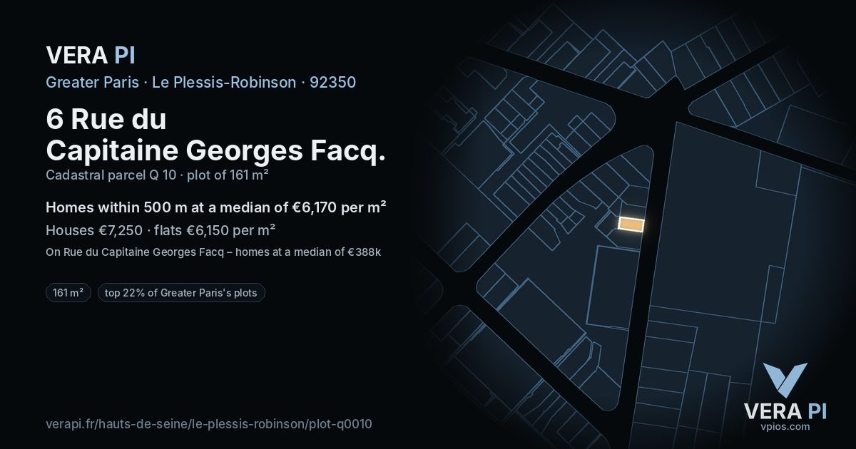 6 Rue du Capitaine Georges Facq, Le Plessis-Robinson at night – the plot lit, the parcels around coloured by the prices near them