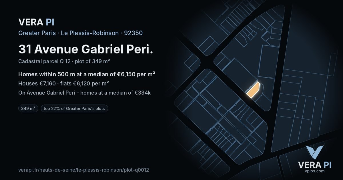 31 Avenue Gabriel Peri, Le Plessis-Robinson at night – the plot lit, the parcels around coloured by the prices near them