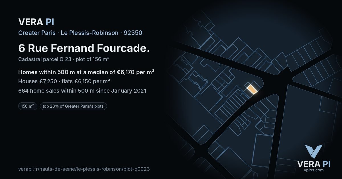 6 Rue Fernand Fourcade, Le Plessis-Robinson at night – the plot lit, the parcels around coloured by the prices near them